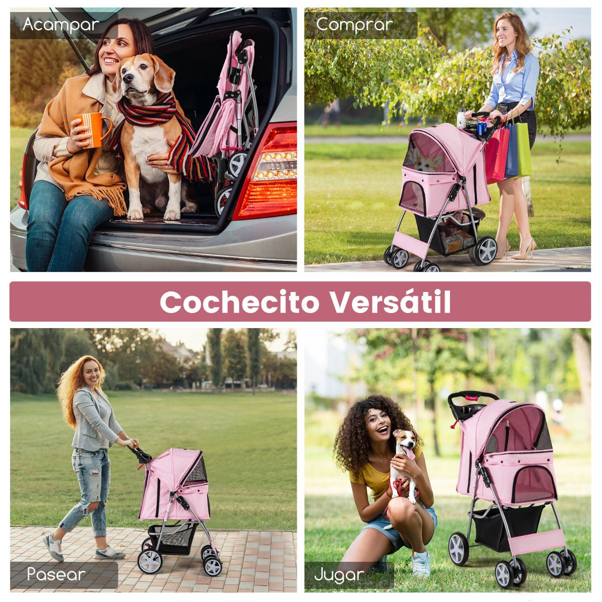Cochecito Para Mascotas Plegable De 4 Ruedas Transportín De Viaje Portátil Para Gatos/Perros Con Cesta Ventana 87 X 46 X 102 Cm